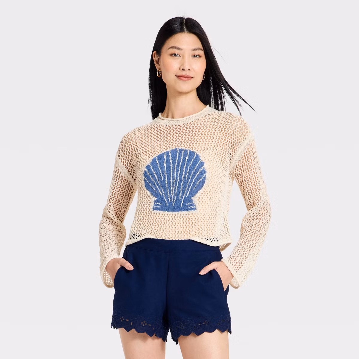 Open Work Shell Pullover Sweater