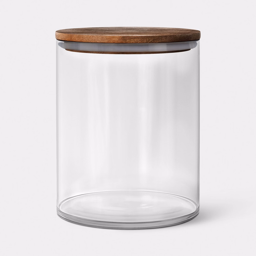 48oz Clear Canister with Dark Wood Top