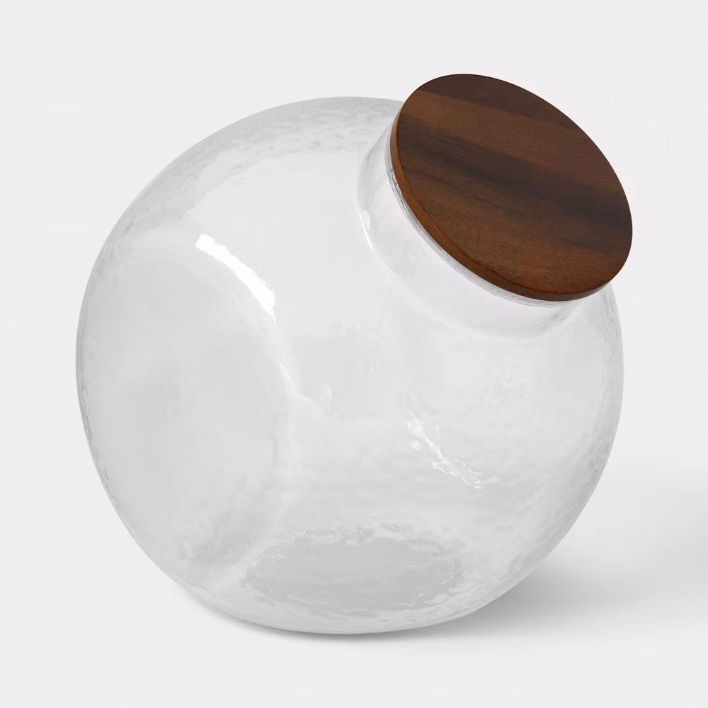 Clear Cookie Jar with Dark Wood Top