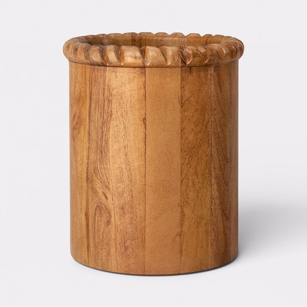 Carved Wood Utensil Holder 