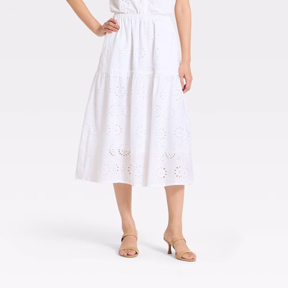 Women's Tiered Eyelet Midi Skirt