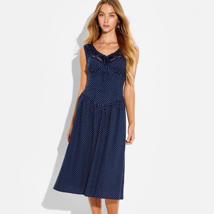 Button-Front Lace Midi Dress