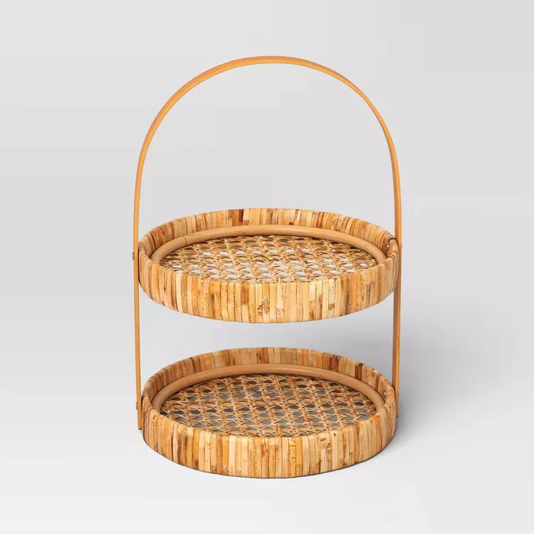Rattan Cane Serving Tiered Stand