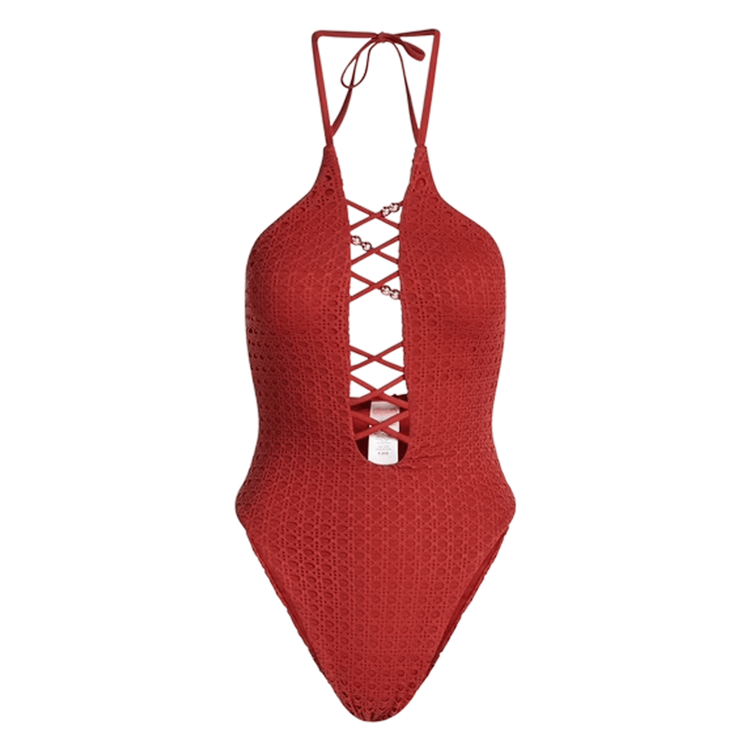 Lace Up One-Piece Swimsuit - Mahogany Shore