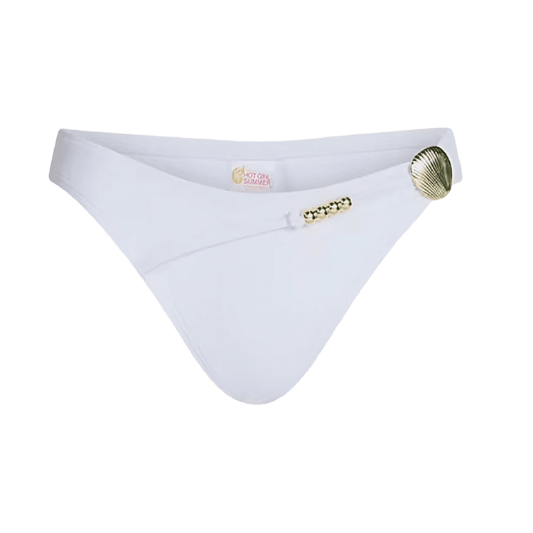 Shell Bikini Bottoms with High Leg - White